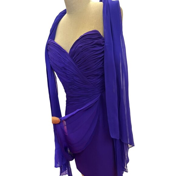 Vintage Niteline Della Roufogali Petite 4 Silk Strapless Ruched Dress With Scarf - Picture 2 of 8